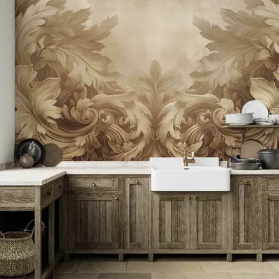 Produktbild von Vlies Fototapete - Carved Baroque Ornaments: Rich Composition in Sepia Colors 150x105 cm Muster f-H-10018-a-a