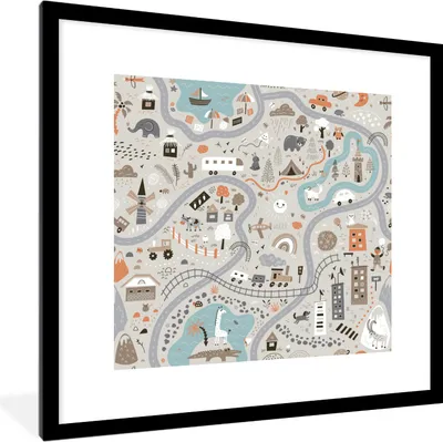 Produktbild von MuchoWow® Gerahmtes Poster Auto - Kinder - Stadt - Tiere 40x40 cm - Poster mit Schwarzem Bilderrahmen Wandposter Rahmen Foto Bilder - Poster - Plakat im Rahmen