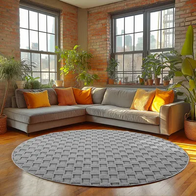 Immagine prodotto di Homebyhome Tappeto Soggiorno Bouclé Anelli Stile Scandi Design a Quadri Robusto Morbido per Camera da Letto, Dimensioni: 200 cm Rund