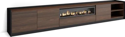 Produktbild von TV-Schrank, Lowboard, 310x37x50cm, Für TV-Geräte bis zu 80", Elektrokamin., Dunkler Eiche und Schwarz