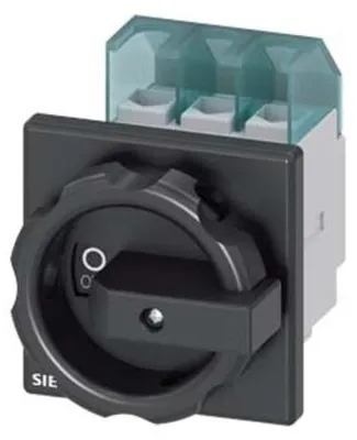Imagen del producto de Interruptor principal Siemens 3LD22030TK51, 3 polos, 32A, 400V, 11,5kW, montaje frontal, fijación con 4 orificios.