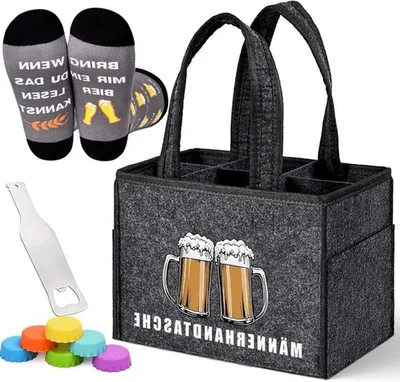 Flaschentasche für Männer | Herrenhandtasche für 6 Flaschen Bier | Bierfest Vatertag Geburtstag | Flaschenöffner |