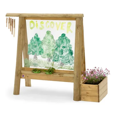 Image de Tableau Plum Discovery – Tableau d'écriture et de dessin d'extérieur pour enfants en bois, jardinière, carillon éolien, couleur naturelle
