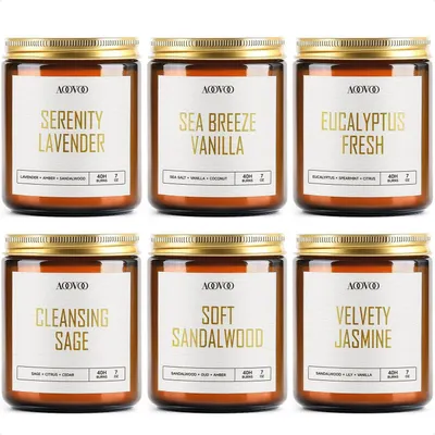 Productafbeelding van Geurkaarsen set, sojawas, 6 kaarsen in pot, 6x250 gram, brandduur tot 300 uur