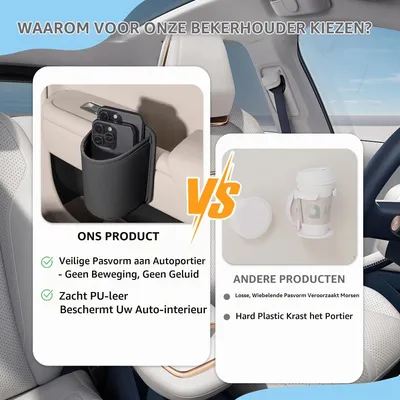 Produktbild von Auto Becherhalter aus Kunstleder, 2 Stück, mit Metallclip, für Autotür und Rückbank, Organizer