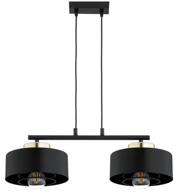Produktbild von KAR-LIGHTING Pendelleuchte 2-flammig Schwarz/Gold, Metall, höhenverstellbar, 90 x 50 x 20 cm – Esszimmer, E27-Fassung