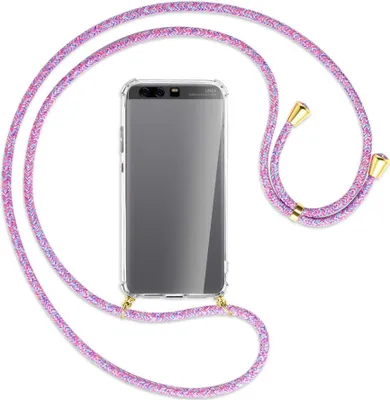 Produktbild von Handykette Backcover-Schutzhülle mit Band (Metall goldfarben) für Huawei P10 Plus - lila/rosa/blau