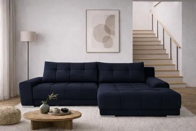 Produktbild von Kaiser Möbel Ecksofa mit schlaffunktion und bettkasten, Eckcouch WAVE stoff SORO Rechts Marineblau