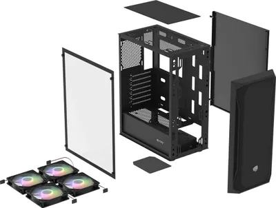Obrázok produktu pre FURY Shobo SH4F RGB, Midi Tower, PC, Čierna, ATX, micro ATX, Mini-ITX, ABS, Sieťovina, Oceľ, Temperované sklo, Multi