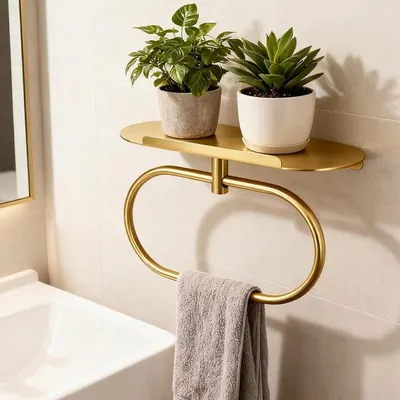 Image de Porte-serviettes mural en acier inoxydable avec crochets, idéal pour les salles de bain et les cuisines (doré).