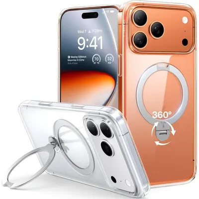 Produktbild von Hülle für iPhone 17 Pro mit 360° Ständer & MagSafe, Militärschutz, Diamantklar