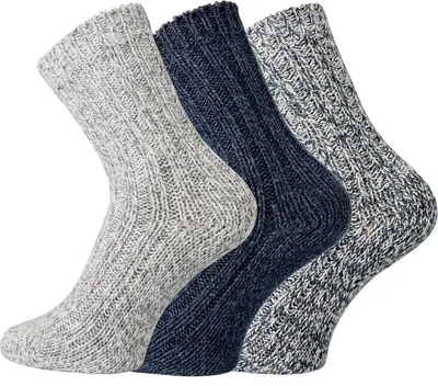 Produktbild von FussFreunde 3 Paar weiche Norwegersocken für Kinder, Söckchen mit Wolle, Grau/Blau sortiert, Größe 35-38