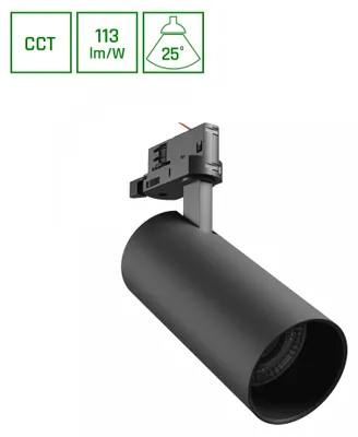 Produktbild von ANDROMEDA LED Stromschienenstrahler 3-Phasen 24W 25° CCT Schwarz