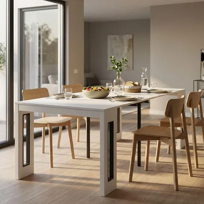 Immagine prodotto di Milani Home - tavolo consolle allungabile 90 x 45/95/145/195/245/295 x 76 cm, bianco, legno