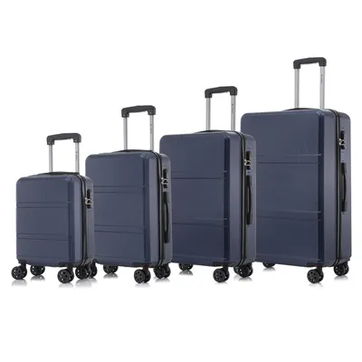 Produktbild von Suitcase Set, Rollkoffer Handgepäck, Kofferset, mit 4 Rollen 360°, Hartschalenreise Zahlenschloss, Weicher Gummigriff (4er Set, S,M,L&XL, Dunkelblau)