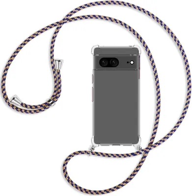 Produktbild von Handykette Backcover-Schutzhülle mit Band (Metall silberfarben) für Google Pixel 7 - blau+beige