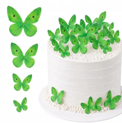 Produktbild von Grüne 3D-Waffelschmetterlinge, ausgestanzt, 6 Stück – essbare Tortendekoration