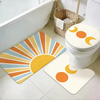 Image de Omgoods - Ensemble de 3 tapis de bain lavables avec tapis de toilette aux motifs soleil et lune