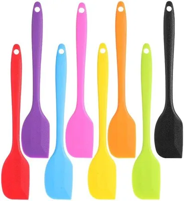 Produktbild von Unyqoos® 8‑teiliges Silikonspatel-Set, 21 cm, hitzebeständig bis 273°C, lebensmittelecht mit Edelstahlkern, bunt – zum Backen & Kochen