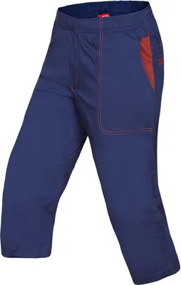Dunkelblaue 3/4-Hose von Ocun mit rotem Detail und seitlicher Tasche.