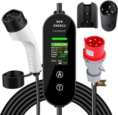 Productafbeelding van Mobiele Wallbox 11 kW - Instelbare Laadstroom 16 A - 5 Meter Kabel - Waterdicht En Draagbaar - Type 2 Oplaadkabel