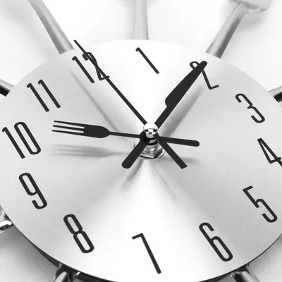 Produktbild von Edelstahl Küchenuhr - Küchenbesteck Wanduhr mit getöntem Gabel, Löffel, Spatel Design Küchenuhr für Innen- und Außenbereich