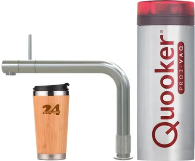 Produktbild von »QUOOKER FRONT VAQ PRO3 Edelstahl & 100°C Armatur (3FRONTRVS)«  Spültischmischer mit 100°C Kochendwasserfunktion Inklusive Thermobecher