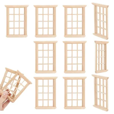 Obrázok produktu pre Sada 10 miniatúrnych drevených okienek pre domček pre bábiky