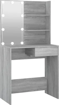 Zdjęcie produktu dla Toaletka z LED, szary dąb sonoma, 74,5x40x141 cm