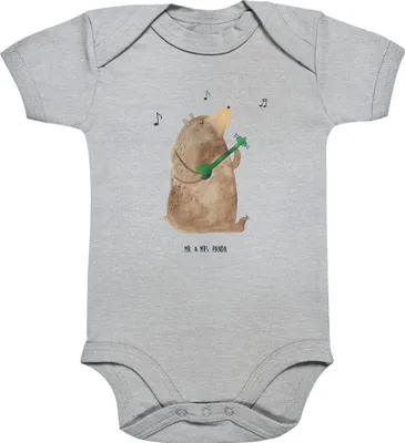 Produktbild von Mr. & Mrs. Panda Strampler Baby Bär Lied 12. - 18. Monat - Heather Grey - Geschenk, Einteiler, Liebe, babykleidung body, Freundin, Herz, Valentinstag, Teddy, Spruch