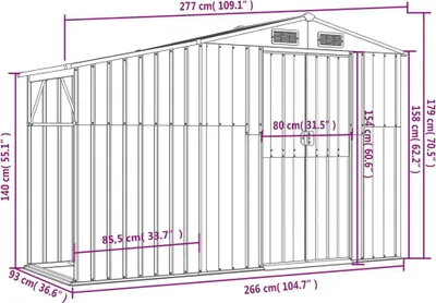 Imagen del producto de vidaXL. Caseta de jardín, color antracita, 277 x 93 x 179 cm, acero galvanizado