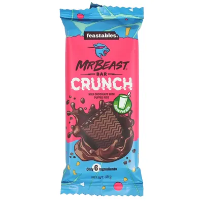 A Mr. Beast Bar Crunch chocolate bar packaging.