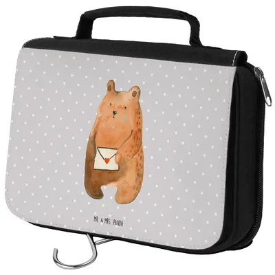 Produktbild von Mr. & Mrs. Panda Kulturbeutel Bär Vermissen - Grau Pastell - Geschenk, Unglücklich Verliebt, Schminktasche, Liebeskummer, kosmetiktäschchen, Teddy, beauty case, Freundin