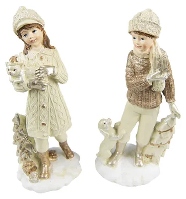 Image de Clayre & Eef Figurine Set de 2 enfants 22 cm Beige Polyrésine