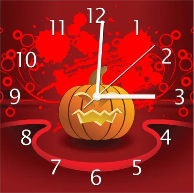 Produktbild von Wallario Design Wanduhr Geschnitzter Halloween-Kürbis im Comic Stil aus Echtglas, Größe 30 x 30 cm