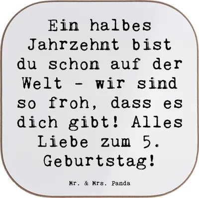 Produktbild von Mr. & Mrs. Panda Untersetzer für Gläser Spruch 5. Geburtstag Freude - Weiß - Geschenk, Geburtstagsgeschenk, Happy Birthday, besondere, Geburtstagswünsche, Kinder, Coaster