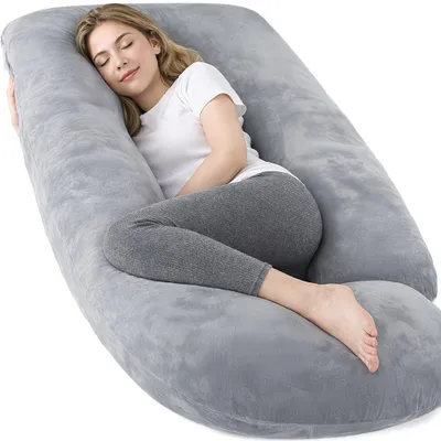 Produktbild von 12ft J Form Schwangerschaftskissen Grau – Ganzkörperkissen für Seitenschläfer, XXL Seitenschläferkissen, Bauchkissen & Körperkissen für Schwangere