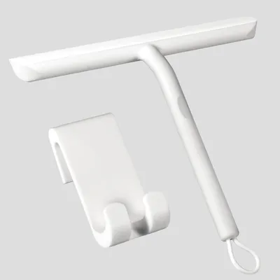 Produktbild von Duschabzieher Set mit Haken, Silikon Abzieher Dusche Bad Badezimmer Fenster Edelstahl Fensterabzieher Scheibenabzieher breit Saugnapf Halterung Badabzieher,ohne Bohren(21cm,Wei?)