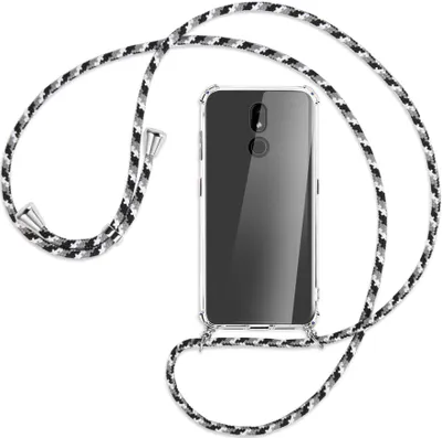 Produktbild von Handykette Backcover-Schutzhülle mit Band (Metall silberfarben) für Nokia 3.2 32GB - schwarz/grau/weiß