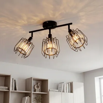 Produktbild von LVWIT Deckenlampe Vintage E14 Deckenlampe Wohnzimmerlampe 3 Flammig aus Metall und Kristall Lampenschirm im Modern Industrial Küchenlampe Decke für Esstisch Küche Schlafzimmer (Ohne Leuchtmittel)