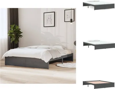 Zdjęcie produktu dla vidaXL Łóżko z litego drewna szare 135x190 cm - Łóżka i łóżka piętrowe