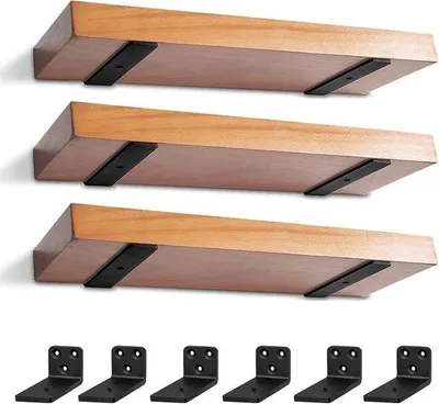 Immagine prodotto di Ibenzoa® Set da 6 angoli di supporto per scaffali in acciaio, ad angolo retto, neri – Robuste staffe in metallo con fori di montaggio per scaffali