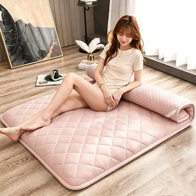 Imagen del producto de Futones individuales de estilo japonés, colchón de invierno grueso y acolchado, suave y enrollable, plegable, antideslizante y transpirable, ideal para salones, camping. Color rosa, 180x200 cm
