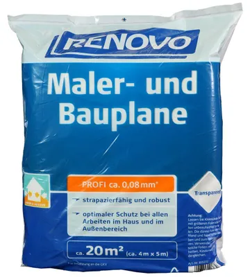 Produktbild von RENOVO Maler- und Bauplane Profi, transparent, 5 x 4 m x 80 µm