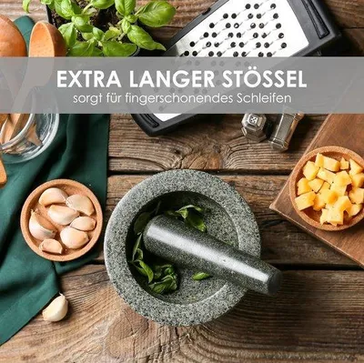 Productafbeelding van Famanu vijzel en stamper - Hoogwaardig acaciahout, graniet, extra lange stamper
