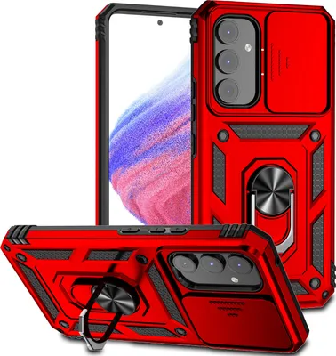 Produktbild von Galaxy A54 Hülle mit Schiebe Kamera Schutz und Ringhalter Ständer Schutzhülle für Samsung Galaxy A54 Rot