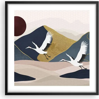 Produktbild von Gerahmtes Poster - Schwarzer Rahmen - Kraniche Berge Sonne - 50x50 cm - Wand Bild - Wanddeko - Wandbilder - Kunstposter - Wandposter - Bilderrahmen - Bilder - Kunstdruck - P2BAC50x50-4785