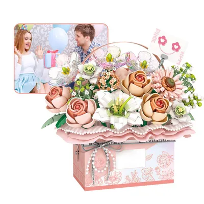 Zdjęcie produktu dla Zestaw klocków Blume: Symulacja róży. Klocki w kształcie kwiatów, bukiet, bonsai. Klocki, zabawka, dekoracja do domu. Dekoracyjne klocki w kształcie róż