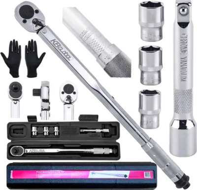 Immagine prodotto di Set chiave dinamometrica 1/2", 28-210 Nm con bussole a impatto 1/2" 17 mm, 19 mm, 21 mm, e prolunga da 1/2'' , 5 pezzi Kbglobal