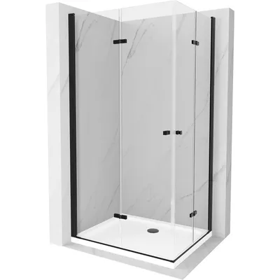 Image de Mexen Lima Duo Cabine de douche pliante 80 x 70 cm, Transparent, Noir + receveur de douche Flat